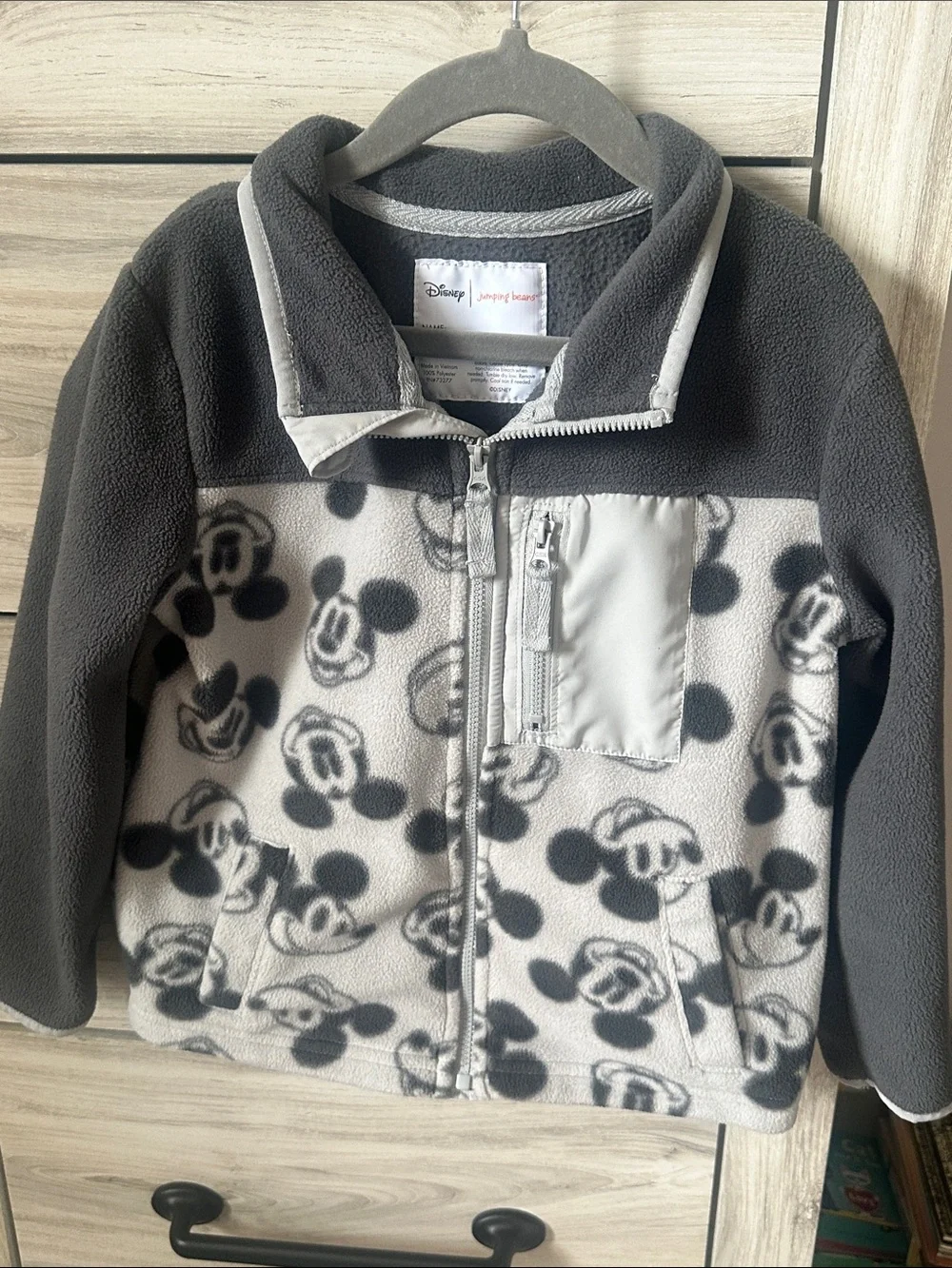 Disney Gray and Light Gray Mickey Print Fleece Jacket